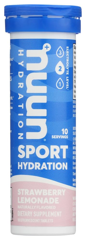 Nuun Hydratation : Comprimés de boissons électrolytes à limonade de fraise (2 tubes de 10 onglets)