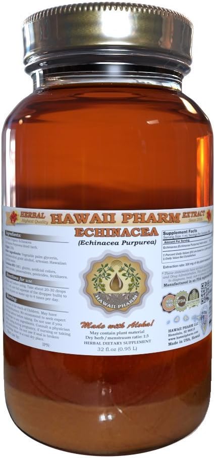Hawaii Pharm Echinacea Liquid Extract, Organic Echinacea (Echinacea Purpurea) Tinktur Supplement 32 oz Unfiltriert
