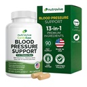 Nutravive Blood Pressure Support Supplement – Natural Heart & Circulation Support mit Hawthorn, Knoblauch, Olive Leaf, Hibiscus & B12 – USA Made, GMP Facility - 90 Kapseln