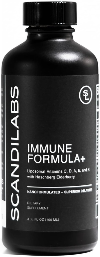 Immunformel+ 7-in-1 Liposomale Wellness Mischung mit leistungsfähigen Antioxidantien, Vitamine C, D, A, E, K1, K2, und Elderberry | Vegan | Glutenfrei | Non-GMO | CGMP Zertifiziert