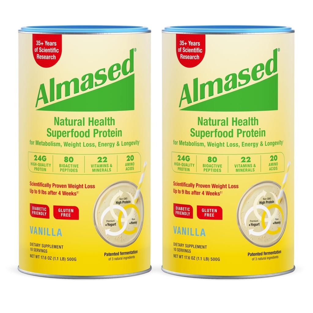 Almased Vanilla substitut de repas Shake - Faible-Glycémie haute protéine de base de la plante Poudre- Poids nutritionnel Supplément de soutien de santé - Vanilla Flavor - 17,6 oz (1,1 livre (2 paquet))
