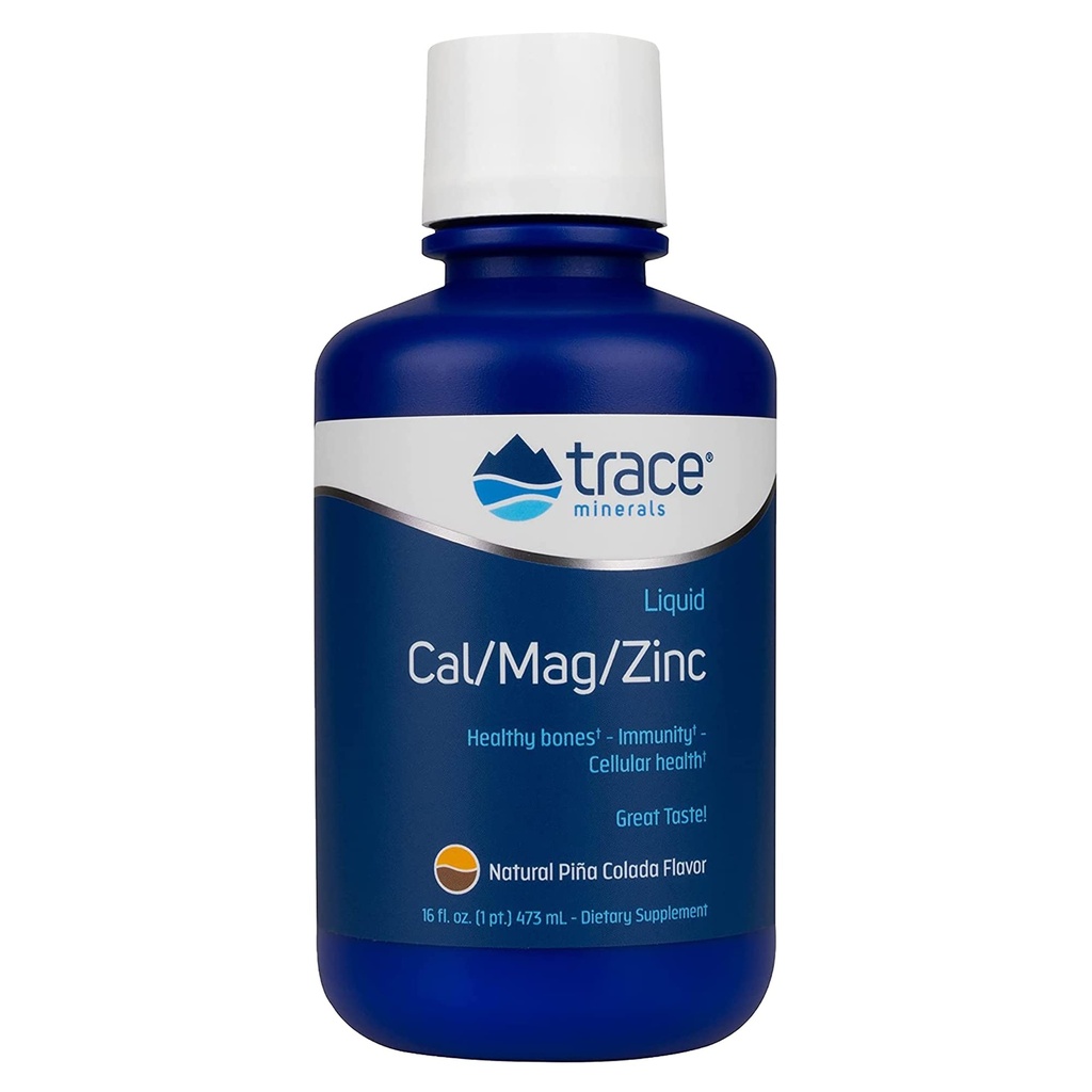 Trace Minerals (en anglais seulement) Cal liquide/Mag/Zinc (en anglais seulement) Calcium, magnésium, zinc, supplément de vitamine D3 (en anglais seulement) Supporte les tissus normaux, les muscles et la densité osseuse (en anglais seulement) Piña Colada Flavor (en anglais seulement) 16 portions, 16 fl oz.