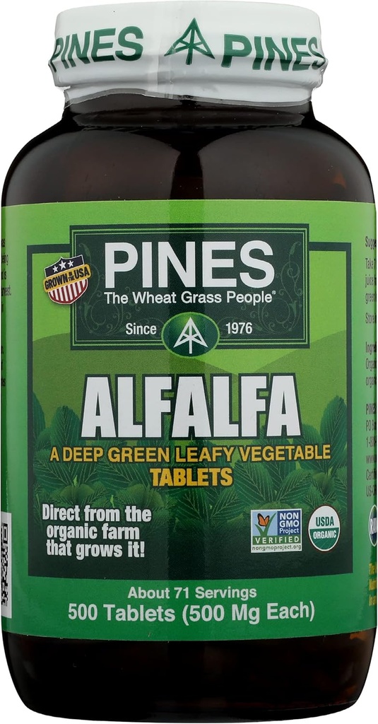 Pines Alfalfa Tablets, Die Original Green Superfood, USDA Organic, Gluten Free & Non-GMO, 500mg Jede, 500 Tabletten