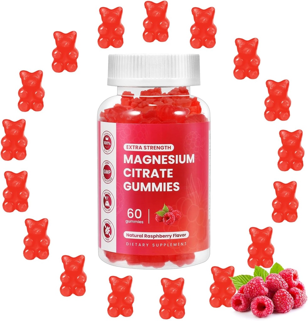Magnesium Glycinate Gummies 400mg,Magnesium l-Threonate 200mg Gummi,Chelat Magnesium und Kalium Complex Supplement zu unterstützen Gedächtnis,Mood and Sleep,(60 Magnesium Gummies,Raspberry Flavor)
