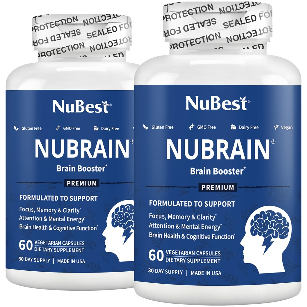 NuBrain Booster - Brain Supplement für Brain Booster, Memory, Focus & Clarity Support mit St. John’s Wort, Ginkgo Biloba, Bacopa & More | Pack 2