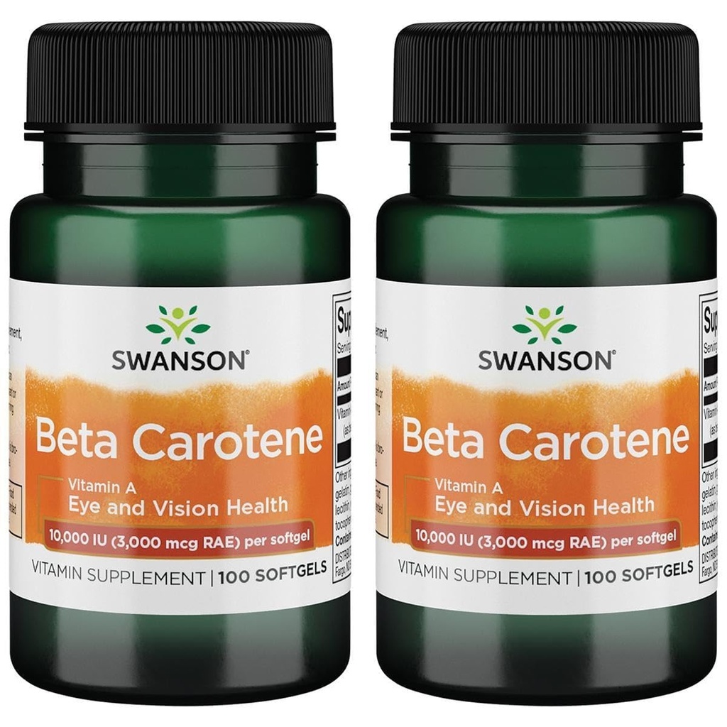Swanson Beta-Carotene (Vitamin A) Hautaugen Immunsystem Gesundheit Antioxidans Unterstützung 10000 Iu (3000 mcg) 100 Sgels (2 Pack)