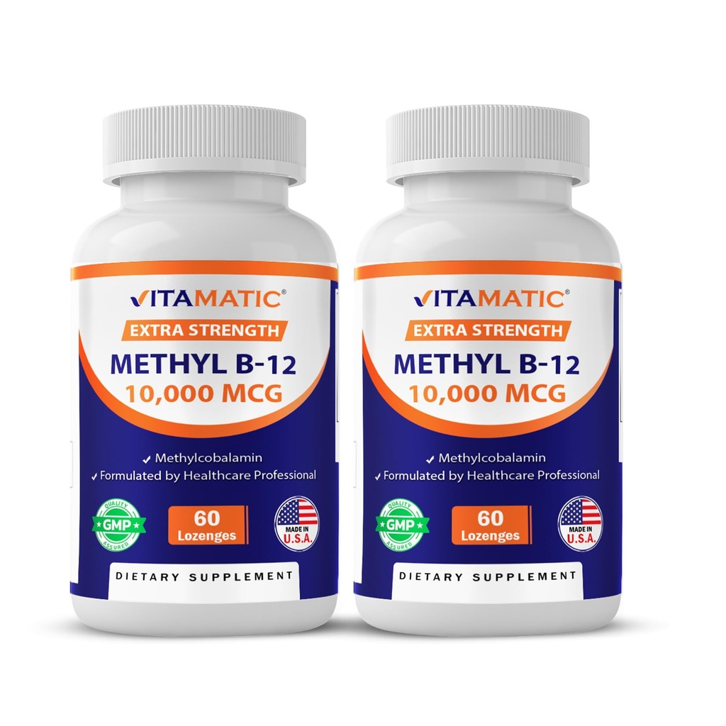 Vitamatic Methyl Vitamin B12 (Methylcobalamin) 10.000 mcg (10mg) 60 Lozenges - Superior Quelle von Vitamin B12 (2 Pack)