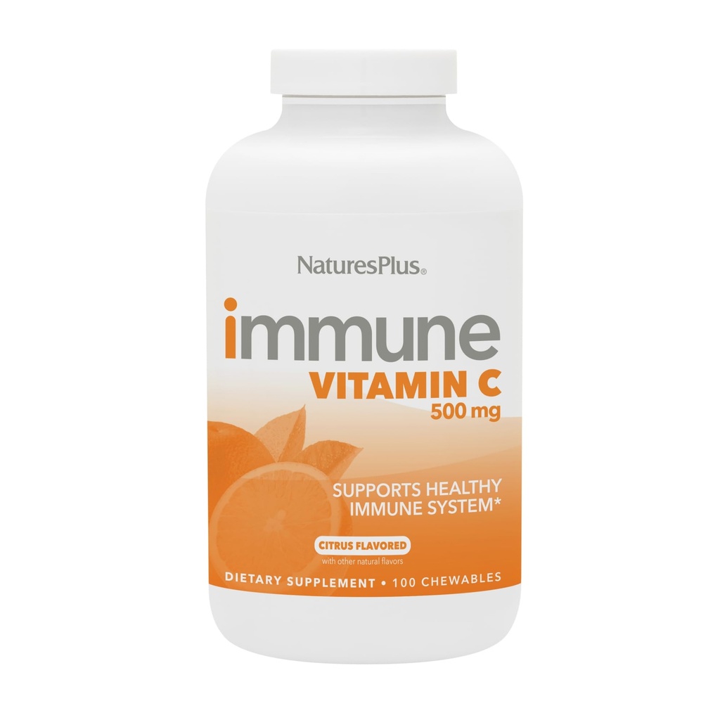 NaturesPlus Immune Vitamin C, Citrus - 100 Chewables - All-Naturale Immunsystem-Unterstützung - High-Potency-Formel mit Bioflavonoiden & Superfoods - Non-Acidic & Gentle on The Stomach - 100 Servierungen