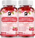 (2 Pack) 600 Mg Magnésium Glycinat Gommies, Magnésium supplément complexe Magnésium Malate, Magnésium Citrate & Potassium, supporte la nuit et joint, Energy Boost, Vegan & 0-Sugar, Raspberry 120 Compte