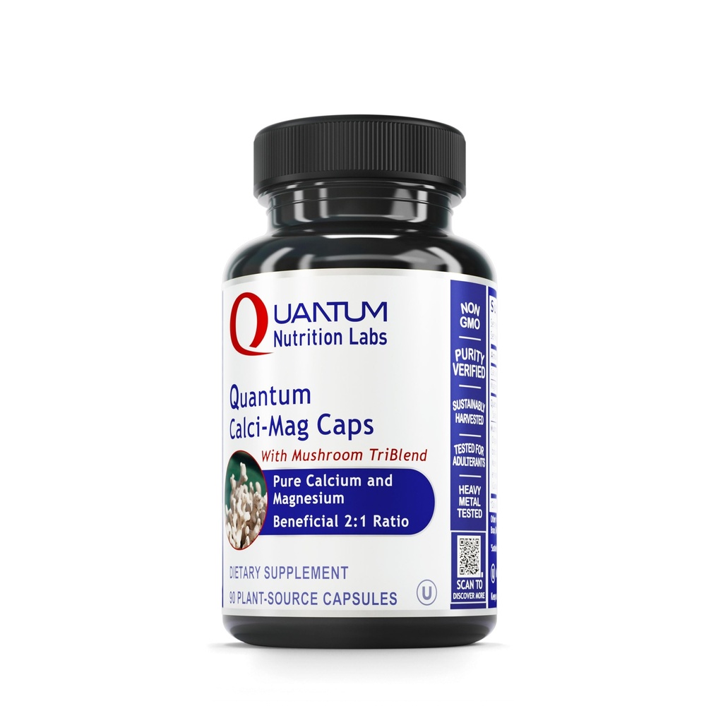 Quantum Nutrition Labs Calci-Mag Caps - Calcium Magnesium Supplement, Calcium Supplement, Pure Magnesium & Pilz Complex mit Reishi & Lions Mane - 300 vegetarische Kapseln