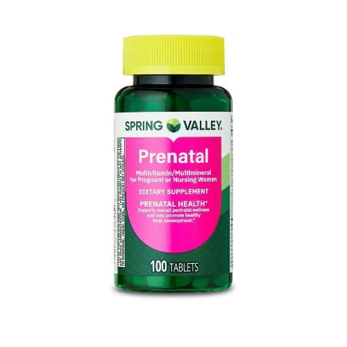 Spring Valley Prenatal Multivitamin/Multimineral für schwangere und stillende Frauen Nahrungsergänzungsmittel Tabletten, 100 Count +Sticker, Dri Store.