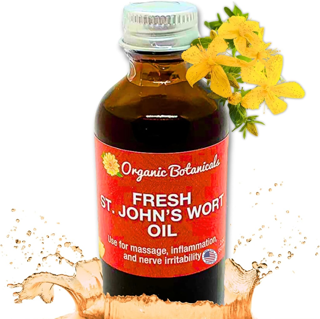 Em’s Herbals Fresh St. John’s Wort Oil - Wild Harvested in USA, Natürliche Lösung für Nerve Discomfort, Hauteruptions, Wound Care, Scar und Stretch Marks - Haut, Gesicht, Körper, Haar, Massageöl (2 Oz)