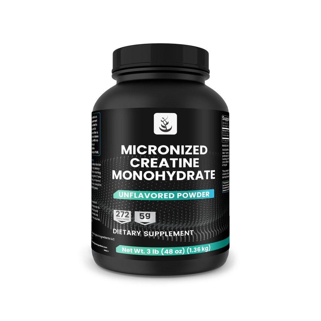 PURE ORIGINAL INGREDIENTS Mikronisierte Kreatin-Monohydrat, 270 Servierungen, keine Füllstoffe, entflammt