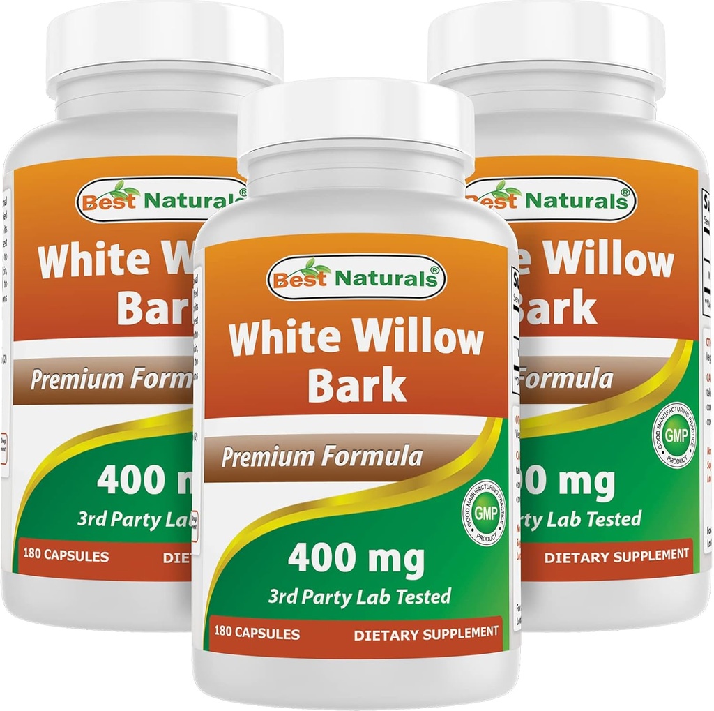 Meilleures barres de saule blanc naturel 400 mg 180 Capsules (180 Nombre (paquet de 3))
