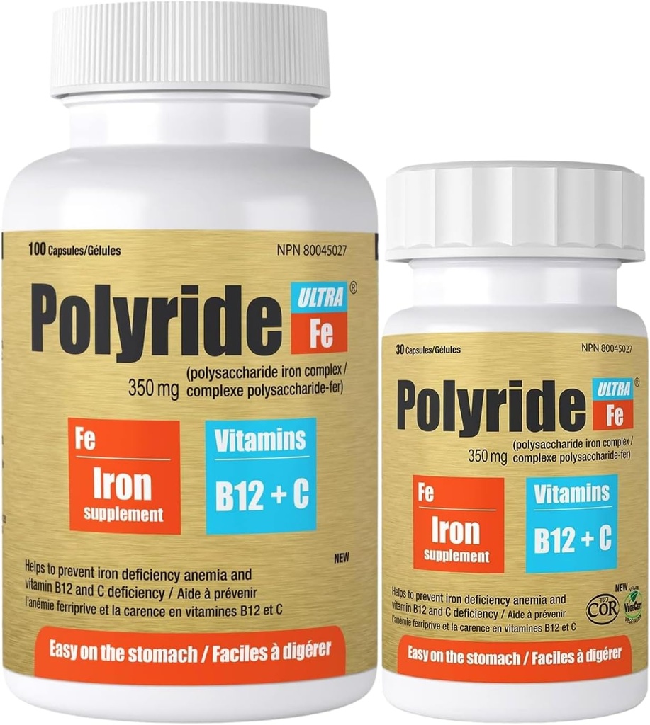 Ultra Polysaccharid Eisen Supplement Complex 350 Mg - Energieunterstützung mit Eisen - behandeln Eisenmangel-Anämie - 125 mg Vitamin C und 1000 mcg Vitamin B12 - 30 Kapseln