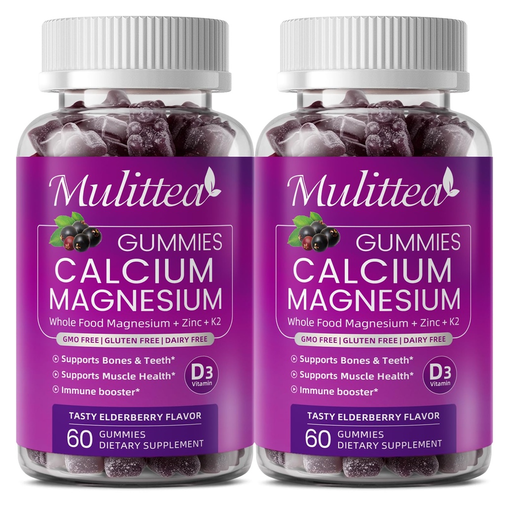 Calcium-Magnesium Zink-Gummien mit hoher Absorption Magnesium-Glycinat 200mg, Kalium -Plant Calcium-Ergänzung w/ D3 & Sea Moss für Knochen, Muskeln, ruhige Stimmung & Schlaf-Unterstützung- Kinder & Erwachsene (2 Packung)
