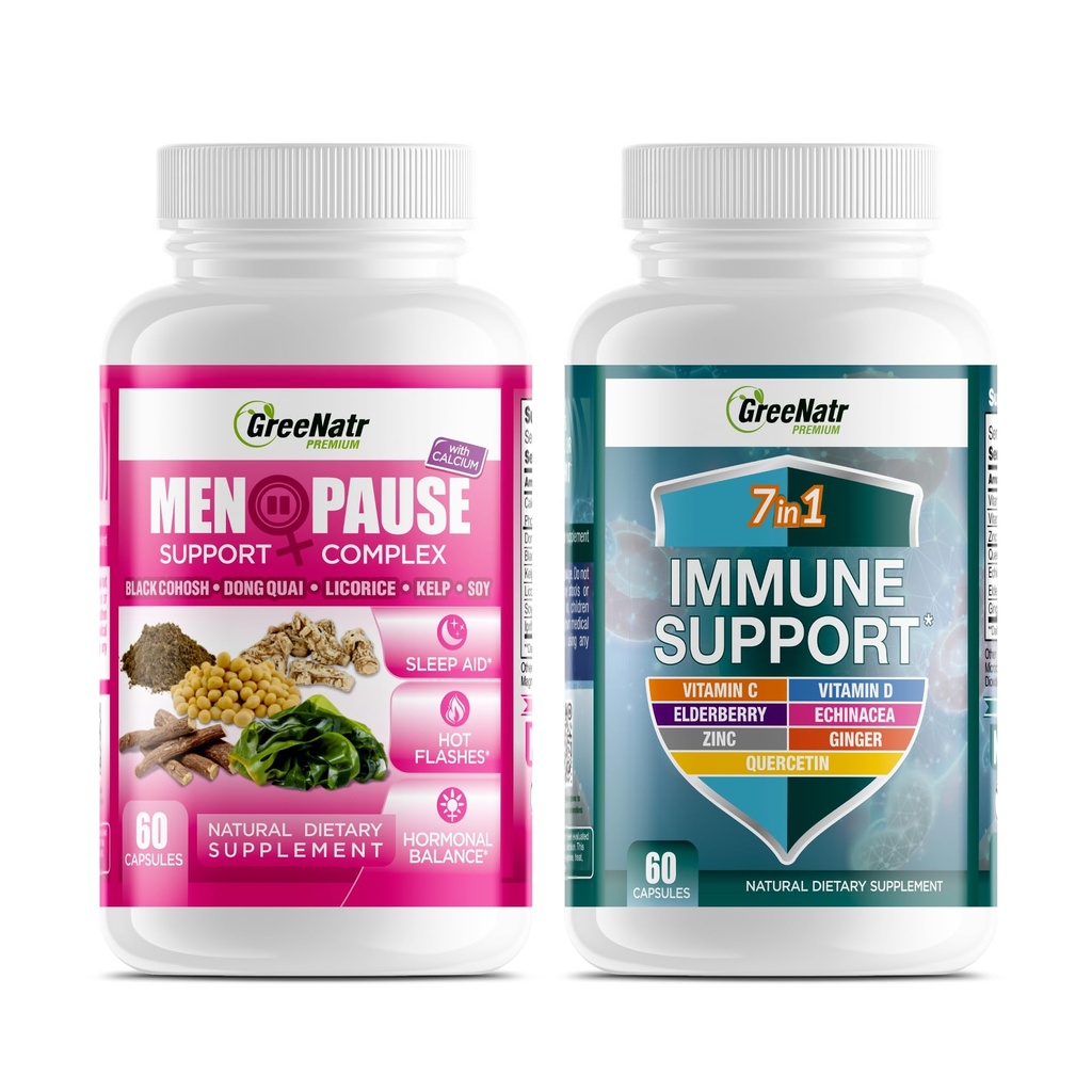 GreeNatr Herbal Menopause Support Complex für Hot Flashes, Night Sweats, Mood Swings Relief Plus Unsere 7 in 1 Immununterstützung mit Quercetin, Echinacea, Sambucus Elderberry und Ginger