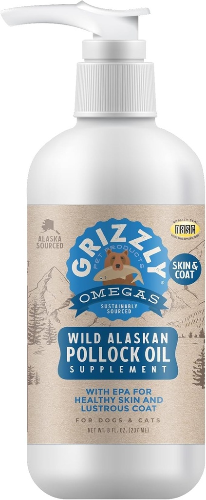 Grizzly Pet Produkte Pollock Öl Hunde Nahrungsergänzung, 8 Unze