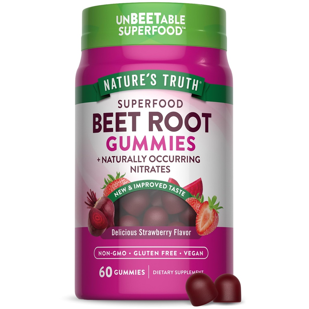 Nature's Truth Beet Root Gummies.com 60 Count.com Superfood.com avec du poivre noir.
