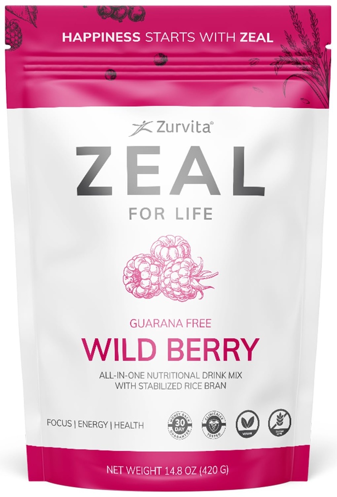 Zurvita - Zeal for Life 30-Day Wellness Bag - Wild Berry (Guarana Free) - Nahrungsergänzungsmittel für Vitalität, Immunität und Wellness - 420 Gramm