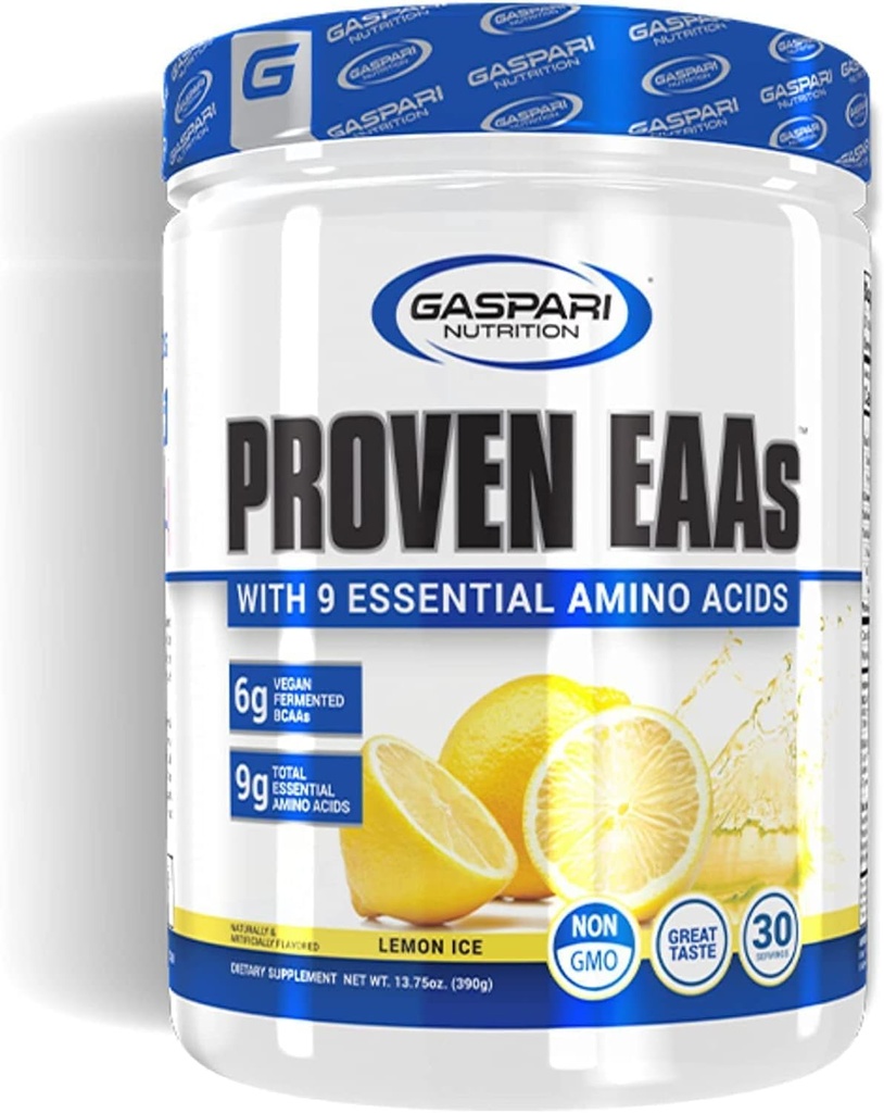 Gaspari Nutrition Proven EAAs, Vegan-Fermented EAAs, verbessert Erholung & Replenishes Elektrolyte, Non GMO (30 Servierungen, Zitroneneis)