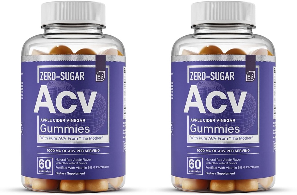 Essential Elements Zero-Sugar ACV Apple Cider Essiggummis aus “The Mother” - Natürlich-Sourced, Vegan ACV Gummis mit Chrom 60 Count (2-Pack)