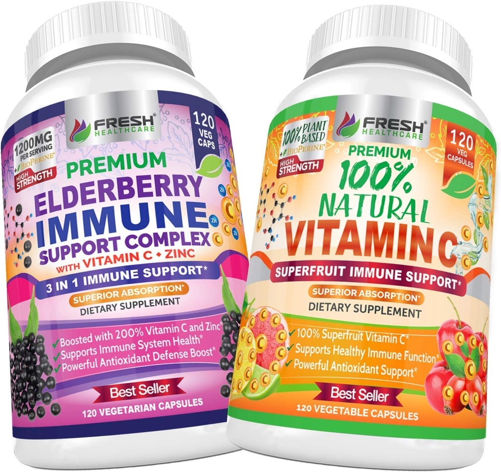 Soutien à l'Immune de la mûre aînée et vitamine naturelle C - Bundle