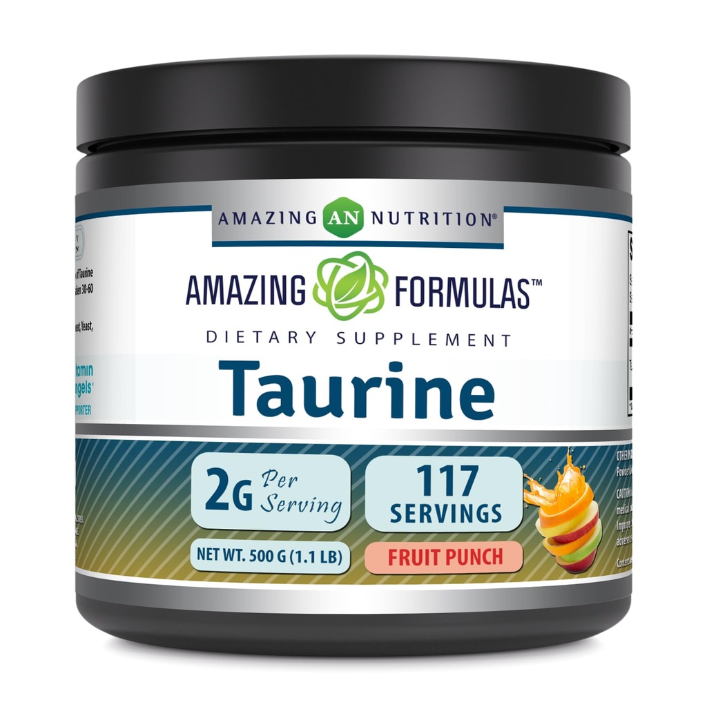 Amazing Formulas Taurine 500 Grams (1.1 Lb) Powder Supplement | 2000 mg Per Serving | 111 Servings | Non-GMO | Gluten Free | Made in USA (Fruit Punch)
