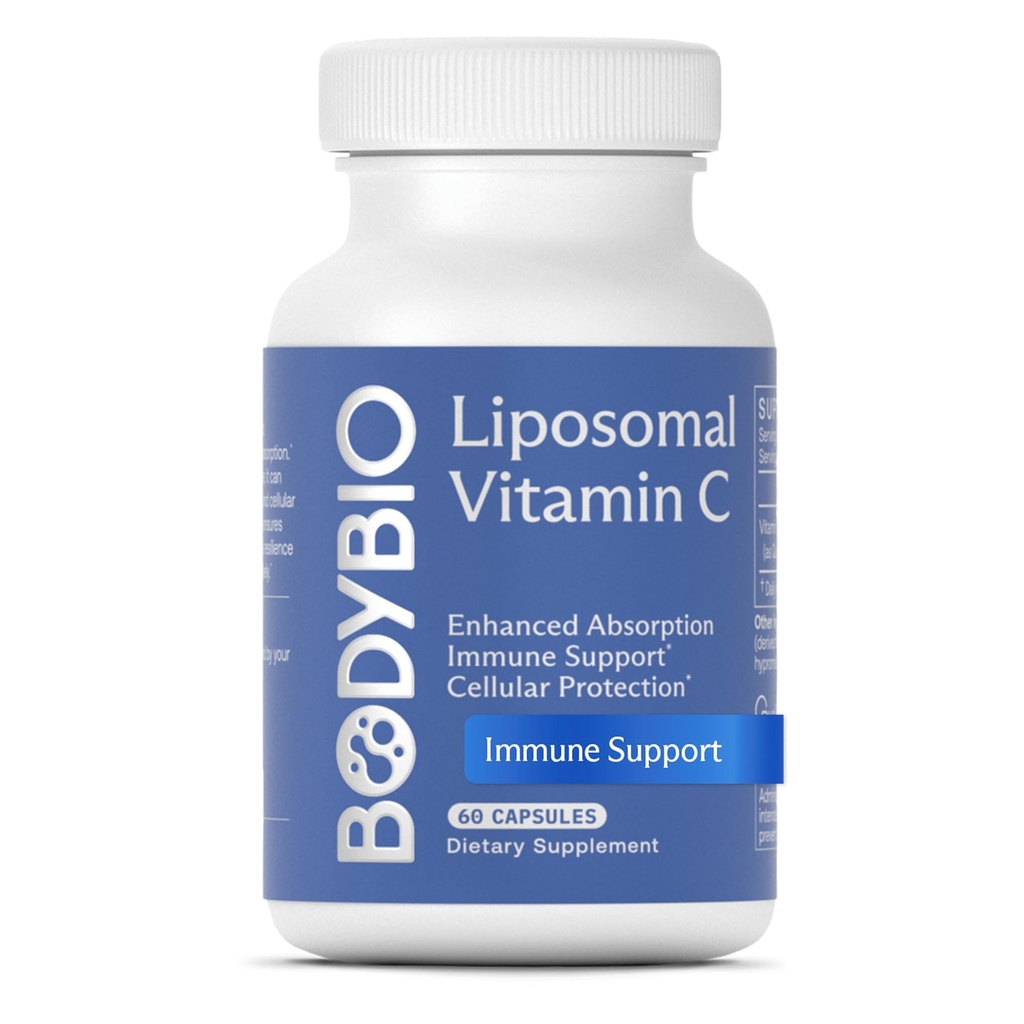 BodyBio Liposomal Vitamin C - Powerful Antioxidant for Immune Support and Cellular Health, 1,000 mg Pure Ascorbic Acid with Maximum Absorption