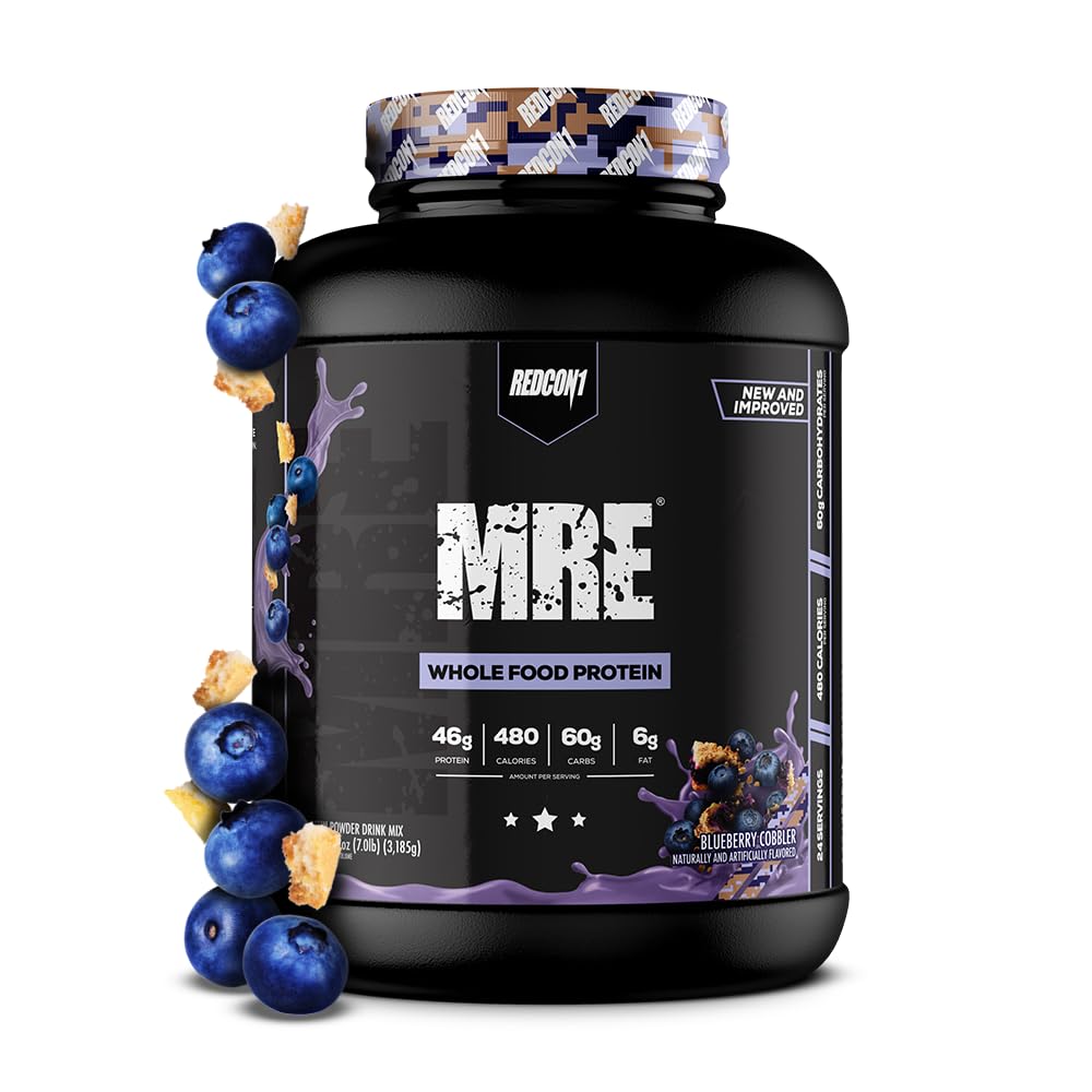 REDCON1 MRE Protein Powder, Blueberry Cobbler - Meal Replacement Protein Blend Made with MCT Oil & Whole Foods - Protein mit natürlichen Inhaltsstoffen zur Hilfe bei der Muskelgewinnung (25 Servietten)