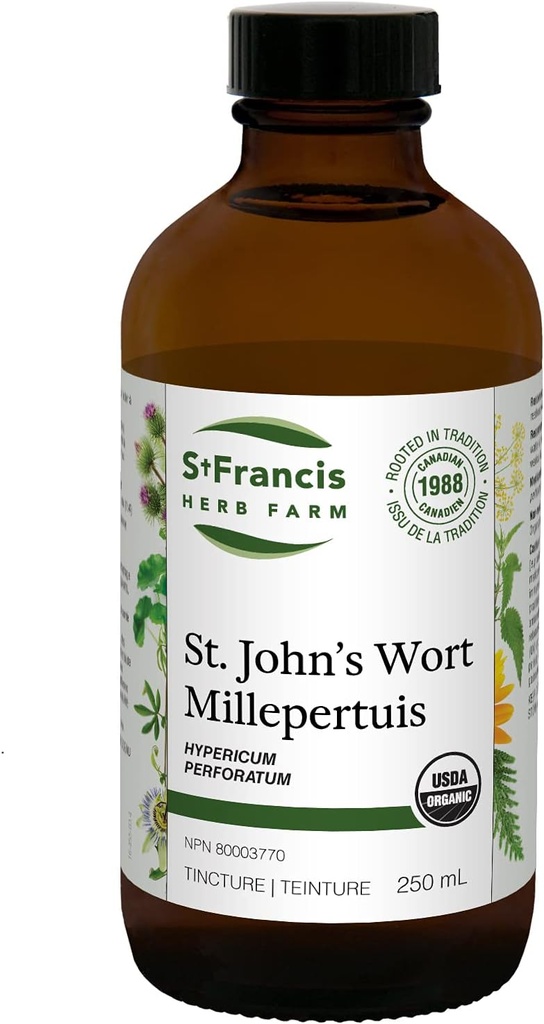 St. Francis Kräuterfarm St. John's Wort Kräutertee Flüssigkeit | Hilft, Restlessness und Nervous | Traditionelle Kräuter sedative | Organic | Non-GMO | Lactose-Free | (250ml)