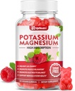 Kalium-Magnesium-Ergänzungsgummis für Erwachsene Kinder, Zuckerfreie Kalium-Zitrat-Gummi-Gummi unterstützt Leg Cramps & Muskel- & Herz-Gesundheit, Vegan Magnesium Glycinate Gummie Himbeer Flavor 60 Cts