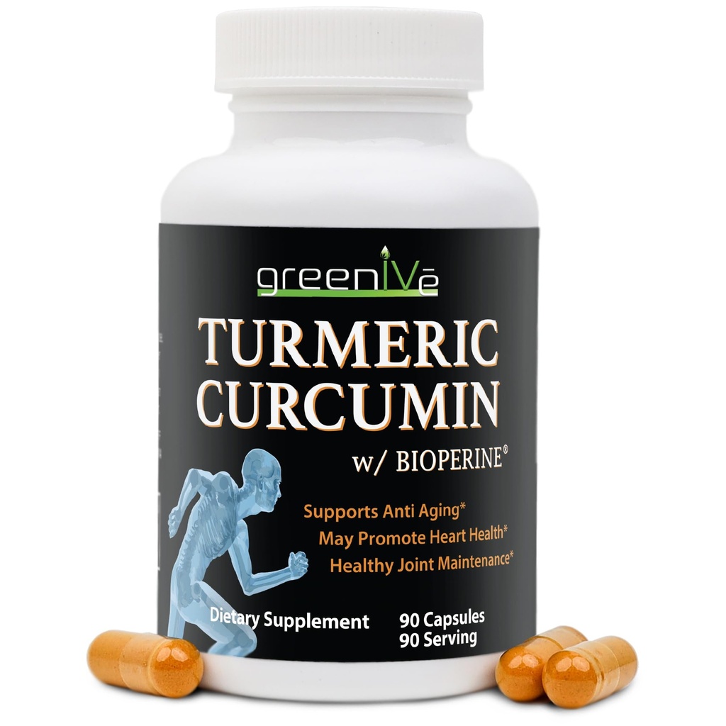 GreenIVe Kurkumin mit BioPerine 90 Kapseln mit Curcumin 46X Höhere Absorption