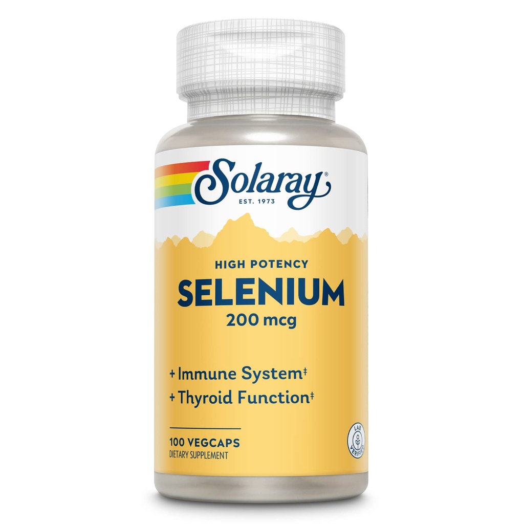 Solaray Sélénium, haute puissance, système immunitaire sain, fonction thyroïde et soutien antioxydant, 100 VegCaps