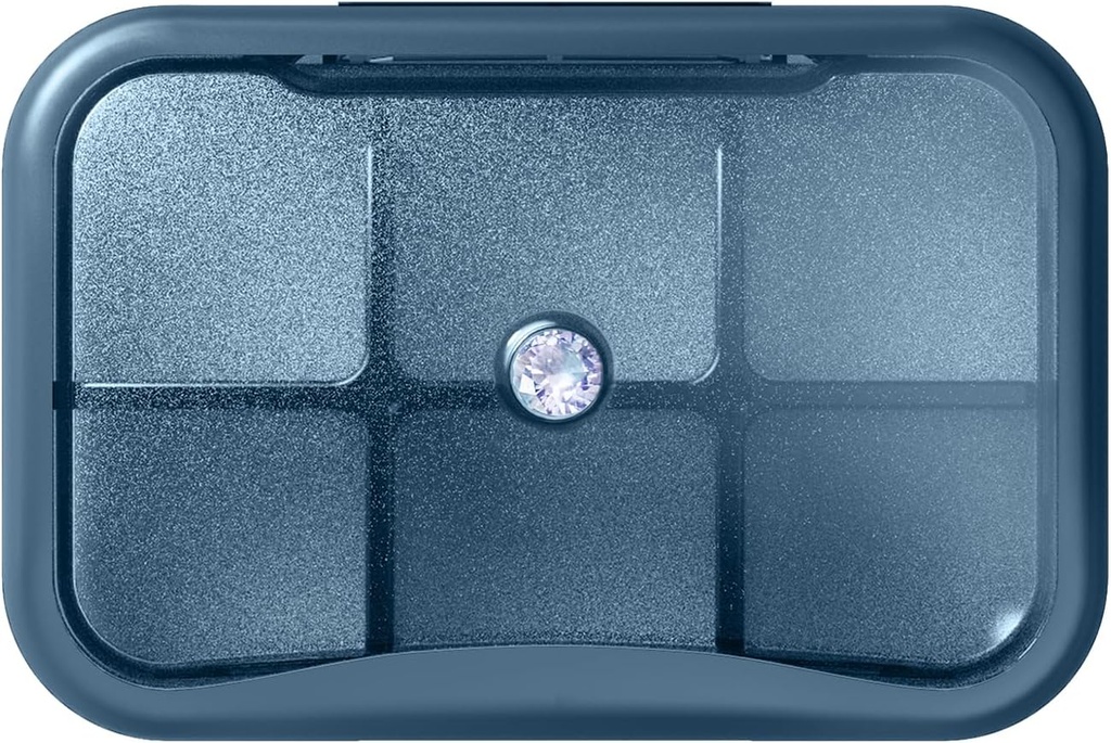 6 Compartiment organisateur de pilules de voyage, petite boîte à pilules pour la purse, pocket quotidien pill cas conteneur de pilules de médecine portable, organisateur hebdomadaire de vitamines (bleu avec Strass)