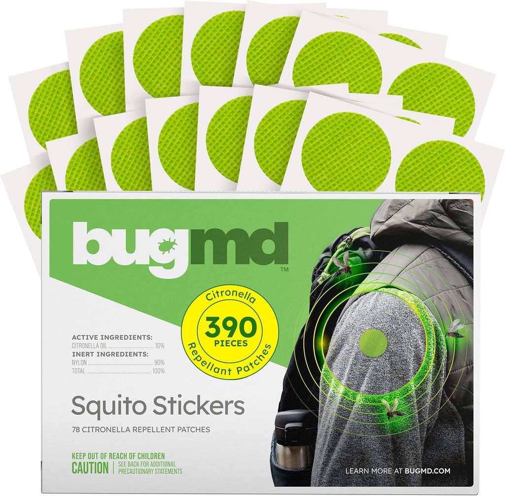 BugMD Squito Stickers Mosquito Repellent Patch Stickers for Adults (390 Patches), Safe & Effective Insect Repellent Patches for Toddlers, Kids, Camping, Beach & Outdoor Essentials