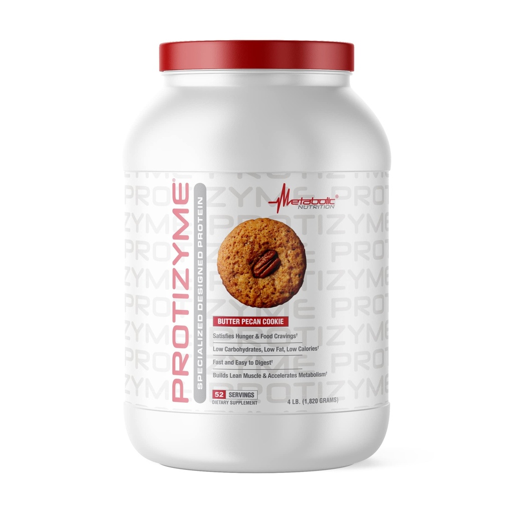 Nutrition métabolique, Protizyme, 100% poudre de protéines de lactosérum, haute protéine, faible teneur en glucides, faible teneur en gras de lactosérum, enzymes digestives, 24 vitamines et minéraux essentiels, 4 livres (52 ser)