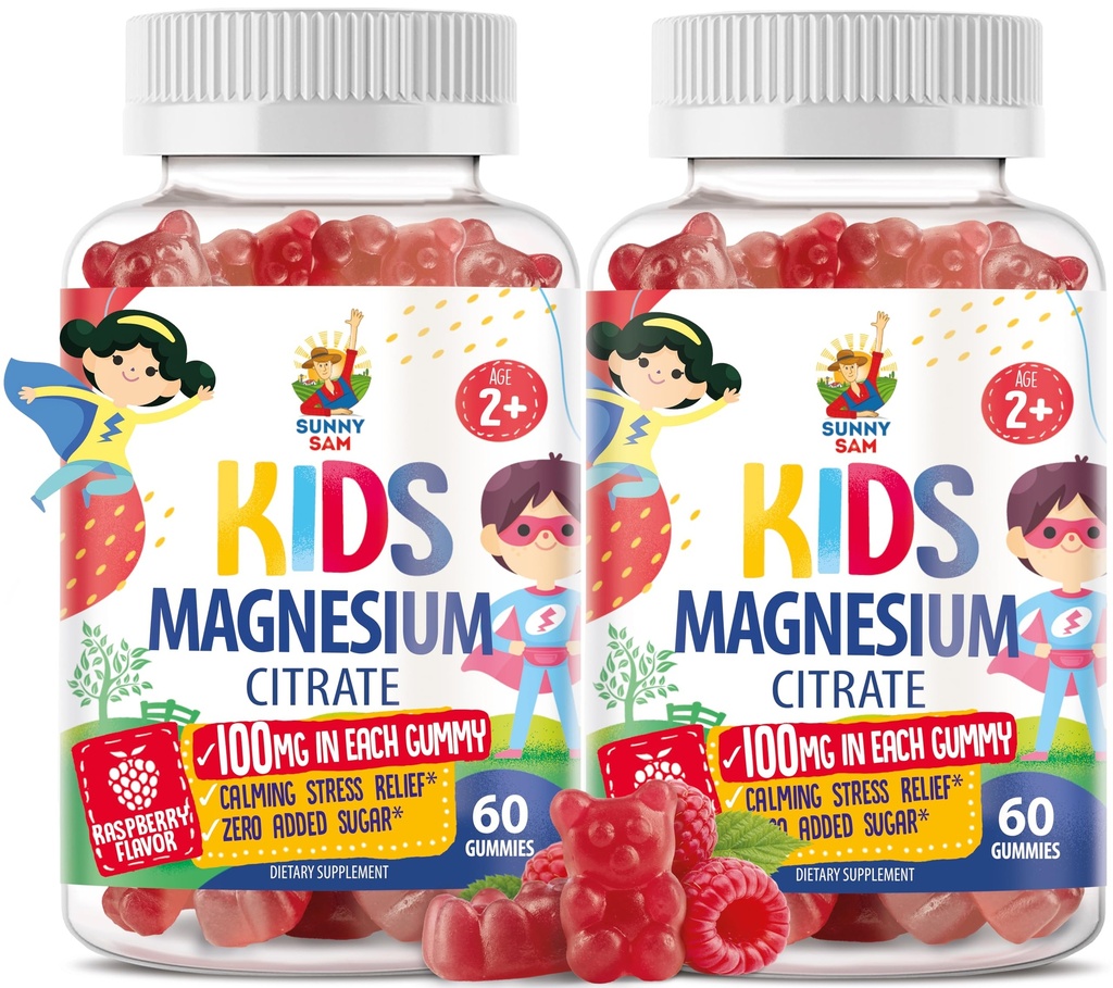 Magnesiumgummis für Kinder & Erwachsene - 100mg - Kalm Magnesium Kaugummis - Magnesium Citrat Kaubare Ergänzung für Mood & Muskelunterstützung - 2Pack
