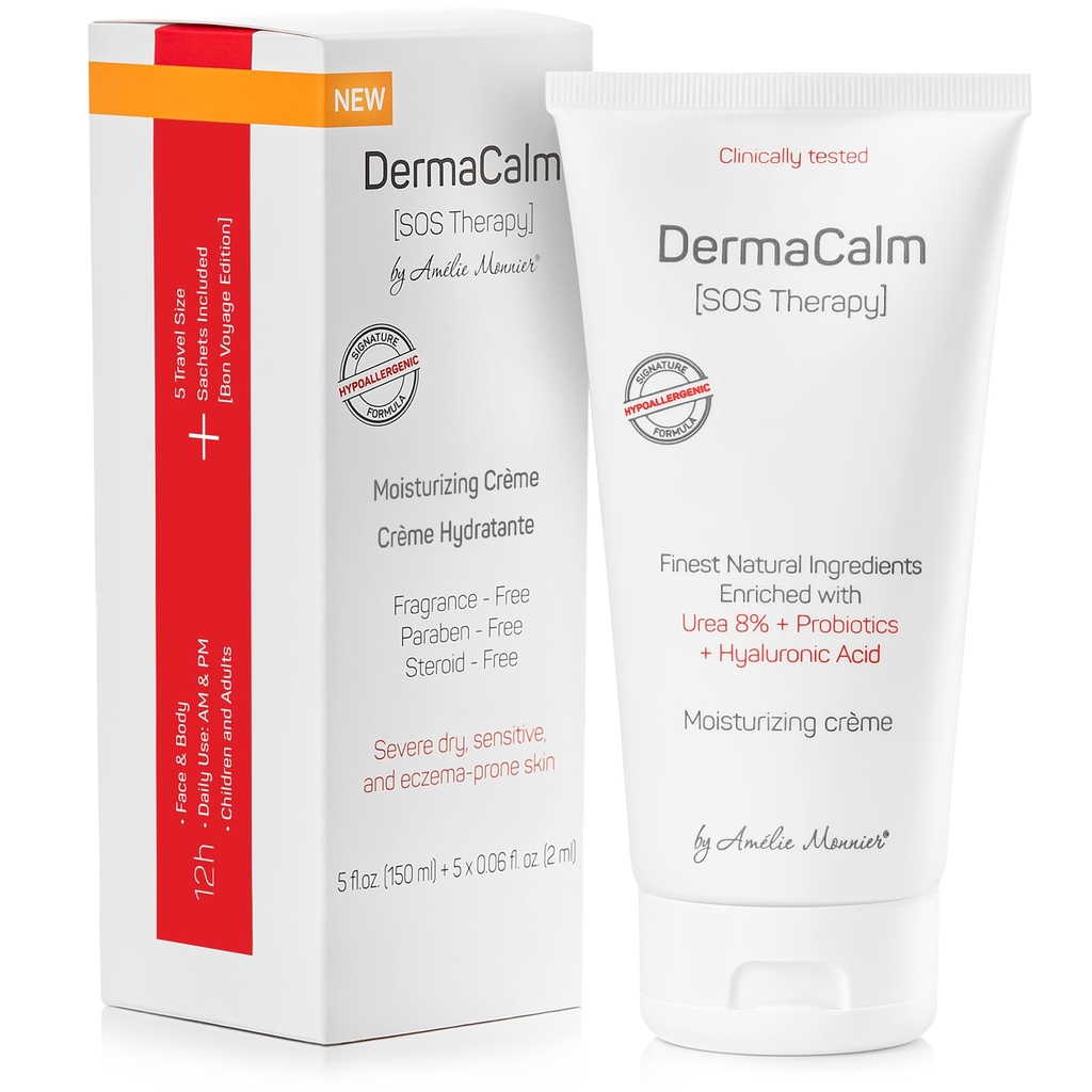 Klinisch getestet DermaCalm SOS Therapie - Eczema Psoriasis Dermatitis Prone, Trockene Haut - Urea 8%, Probiotics w/Best Natural Ingredients - Itchy, Severely Dry, Scaly Skin. Erwachsene & Kinder, Eczema Cream