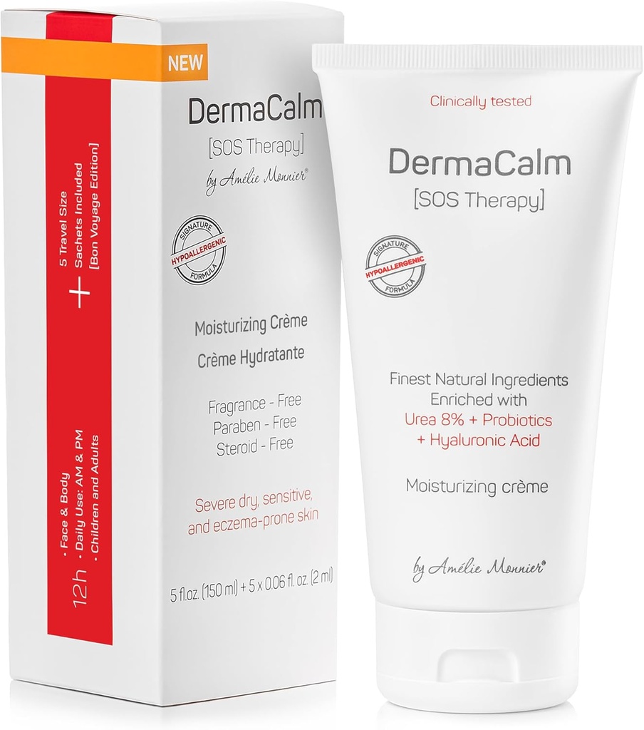 Klinisch getestet DermaCalm SOS Therapie - Eczema Psoriasis Dermatitis Prone, Trockene Haut - Urea 8%, Probiotics w/Best Natural Ingredients - Itchy, Severely Dry, Scaly Skin. Erwachsene & Kinder, Eczema Cream