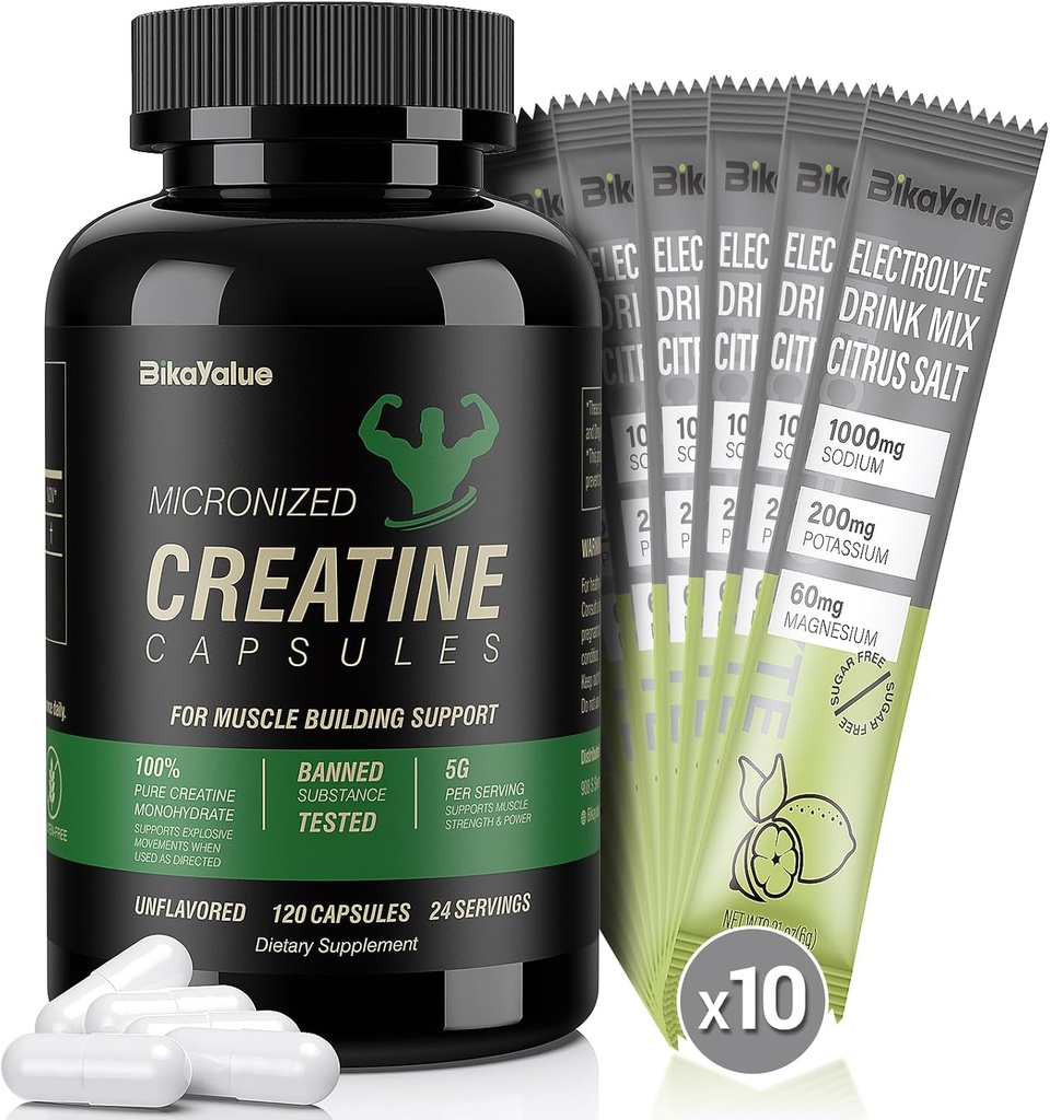 150 Creatine Kapseln +10 Pack Elektrolyt Kombination, und 200 Creatine Kapseln Ergänzung für Muskel, Energie, Erholung, Glutenfreie Kreatin für Frauen, Männer