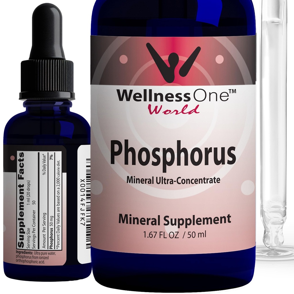 WellnessOne Ionic Phosphor-Ergänzungen - Phosphorflüssigkeit aus Orthophosphorsäure für Zähne, Knochengesundheit und Energieunterstützung - Non-GMO, Vegan, Glutenfrei - 1,67 fl oz