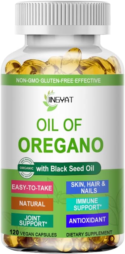 Huile d'Origan Softgels,Huile organique d'Origan à l'huile de graines noires pour immunosupport santé digestive Herbal saisonnier,High Carvacrol & Thymoquinone Origan Oil, Basé sur les plantes,Non-OGM,120 Compte