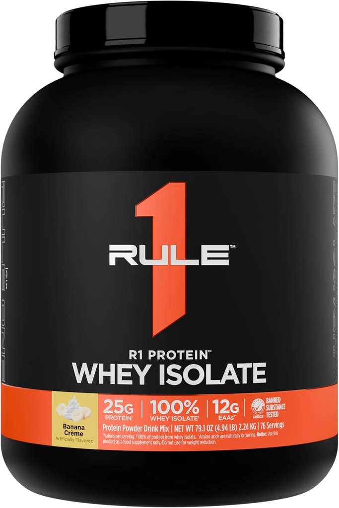 Règle 1 Protéines R1 Isolation de lactosérum - avec 25g de protéines et 6g de BCAA Exclusivement à partir de sources isolées et hydrolysées pour la récupération de l'entraînement (5 livres*, Banana Crème)