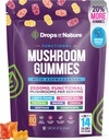 Ashwagandha Gummies and Lions Mane Mushroom Gummies Supplement - Organic - Reishi, Cordyceps, Turkey Tail, Maitake, Shitake, Chaga - Immune Defense, Boosts Cognitive Performance, Vegan, Low Carb