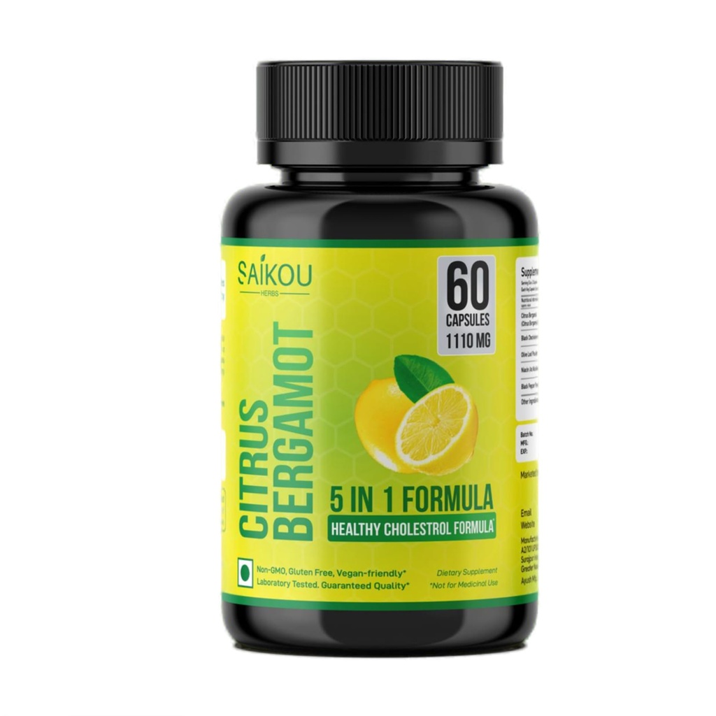 Citrus Bergamotte 1110mg - 25:1 Extrakt - Hohe Potenz Beilage mit schwarzem Choke Berry, Niacin, Olivenblatt & Schwarz Pfeffer Extrakt - Vegan - 60 Kapseln