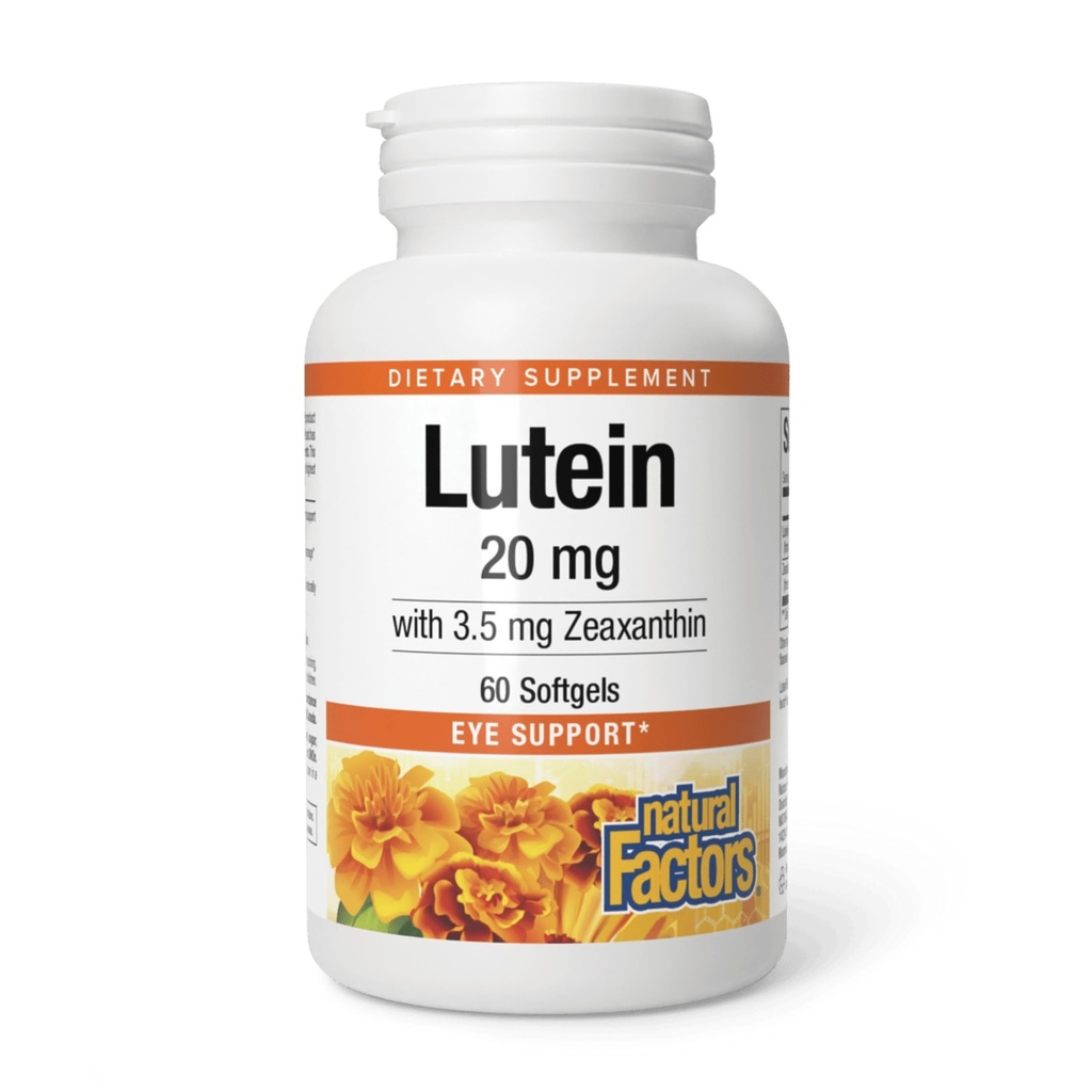 Facteurs naturels - Lutéine 20mg, Antioxydant naturel pour soutenir la santé des yeux, 60 gels doux