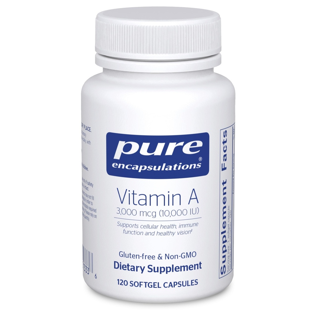 Pure Encapsulations Vitamin A - 3.000 mcg - von Cod Liver Oil - Immun & Vision Support* - Vitamin A Palmitate Supplement - Non-GMO - 120 Softgel Kapseln