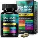 Sea Moss Black Seed Oil Ashwagandha Ginger, Sea Moss Capsule Supplement with Turmeric Burdock Root Bladderwrack Vitamin C Vitamin D3 Enhanced Immunity & Energy Black Seed Oil Capsule 60 Count