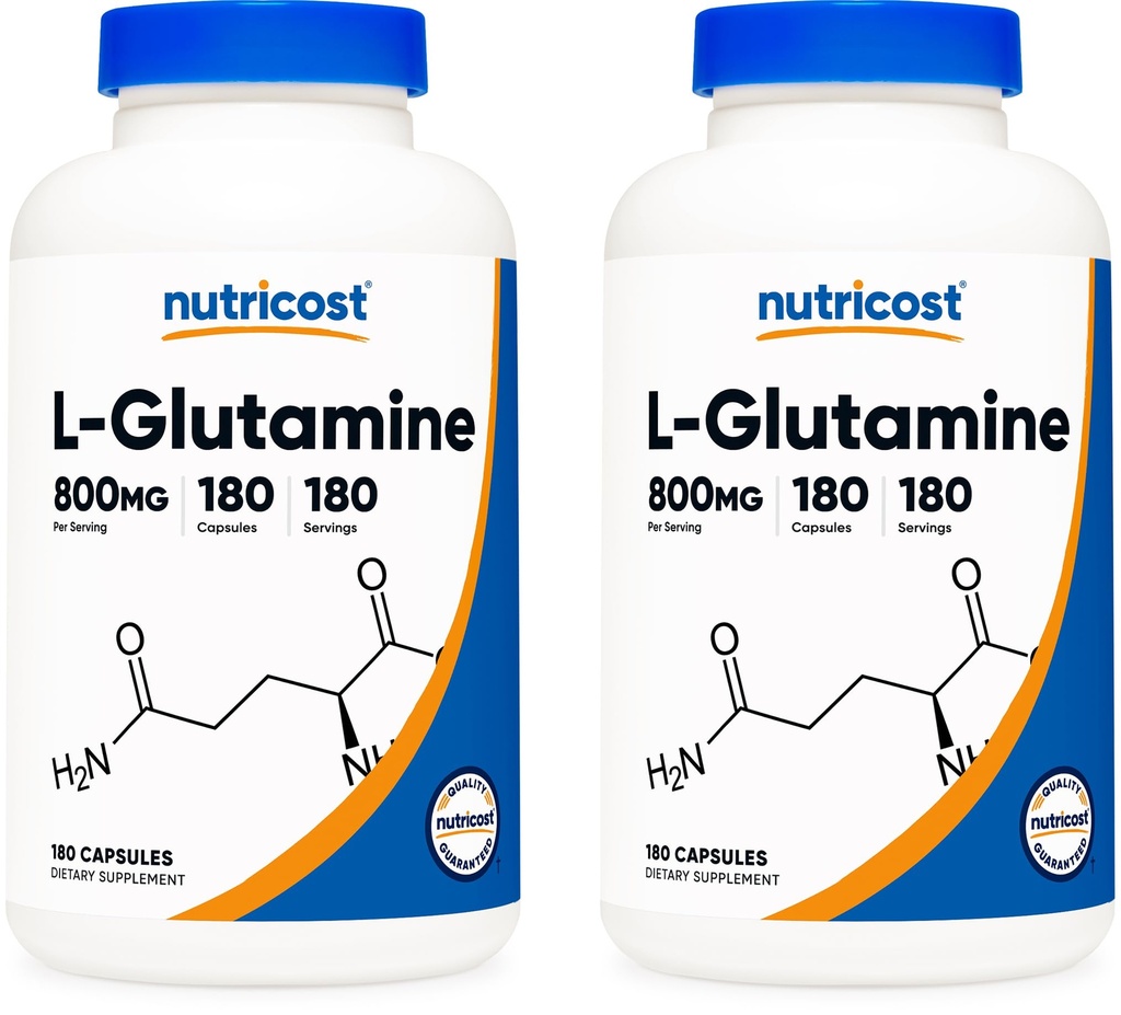 Nutricost L-Glutamin 800mg, 180 Kapseln (2 Flaschen)